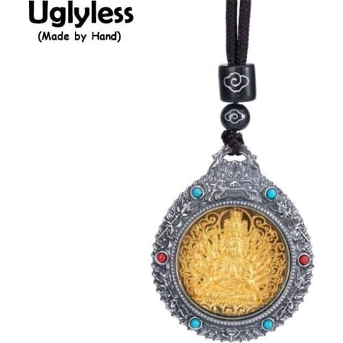 Uglyless Real 999 Full Silver Buddhas Necklaces + Rope Chain Spinning Pendants Religious Gifts Unisex Men Women Buddhism Jewelry