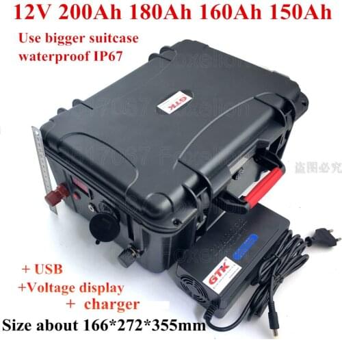 Ultra-large capacity 12V 200AH 160Ah 150AH 180Ah Lithium Battery for boat engine solar panel power li-ion lbs waterproof case