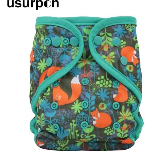 [usurpon] 1 pc AIO night Cloth diaper with colored piping add microfiber insert baby all in one reusable cloth diapers baby