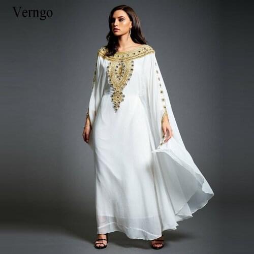 Verngo Dubai Moroccan Kaftan White Evening Dress Gold Lace Applique Beaded Blue Black Evening Gown Plus Size Formal Maxi Dress