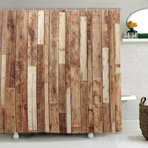 Vintage Washable Rustic Wood Shower Curtain Waterproof Mildew Resistant Polyester Fabric Bath Curtain for Bathroom with Hooks