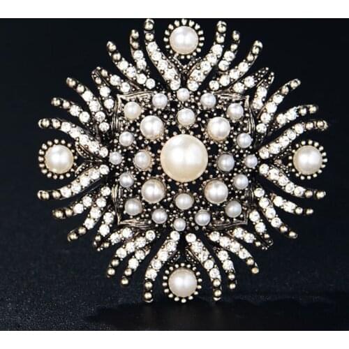 Zlxgirl Jewelry hot quality antique silver vintage imitation pearl flower wedding brooches womens brand bridal scarf pins hats