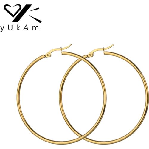 YUKAM Gold Stainless Steel Big Circle Round Hoop Earrings Long Basketball Celebrity Creole Earrings Brincos Jewelry for Women