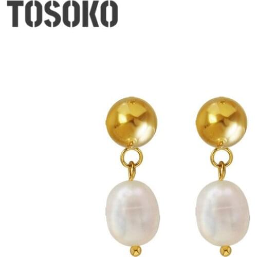 TOSOKO Stainless Steel Jewelry Natural Fresh Water Pearl Earrings New Trend Ladies' Temperament Earrings BSF427