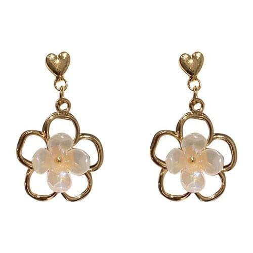 RZ092 925 Silver Needle Love Heart Flower Earrings sweet earrings Temperament Design Earrings Female