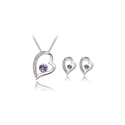 QiLeSen Fine jewelry 925 sterling silver suitable for ladies wedding Tianchang Forever light purple necklace earrings set yw056