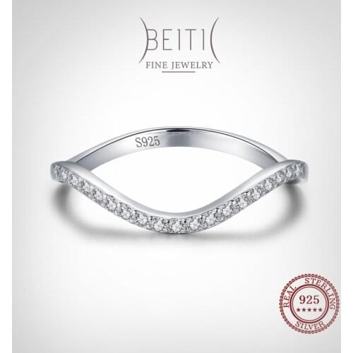 Beitil Fine Clear Zircon Wave Shape 925 Sterling Silver Finger Ring For Women Minimalist Fine Jewelry 2021 New Style
