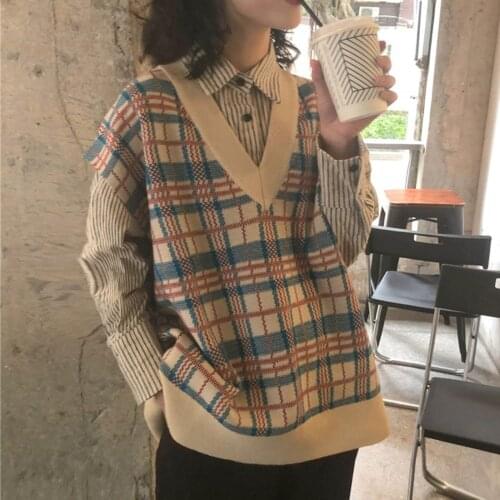 New Vest Striped Vest Sweater Girl V-neck Pullover Sweater Vest Argyle Sweater Vest Mix And Match Colors Women Winter Vest #T1G