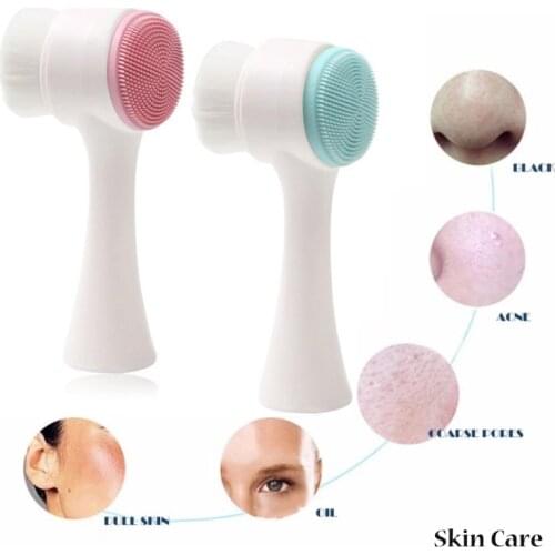 1pc Double-sided Silicone Skin Care Tool Facial Cleanser Brush Face Cleaning Vibration Facial Massage Washing Product Wholesale