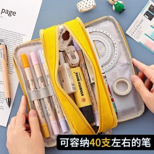 1pc Angoo Double Sided Pen Bag Pencil Case Macaron Color Canvas Pocket Storage Bag Pouch Stationery School Travel AN1909-797