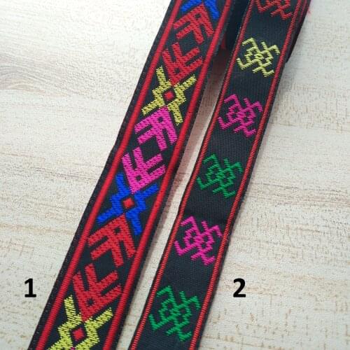 2.5cm 2cm 1'' Red Yellow Green Blue Fish Symbol Folk Ethnic Diy Costume National Jacquard Ribbon Garment Woven Webbing Trim Lace