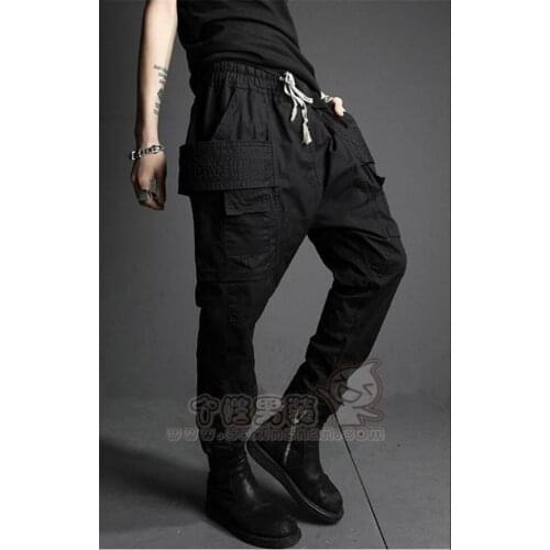 27-44 New Men Personality Black Harem Pants Collapse Low Crotch Casual Pants Hairstylist Nightclub Tide Trousers Singer Costumes