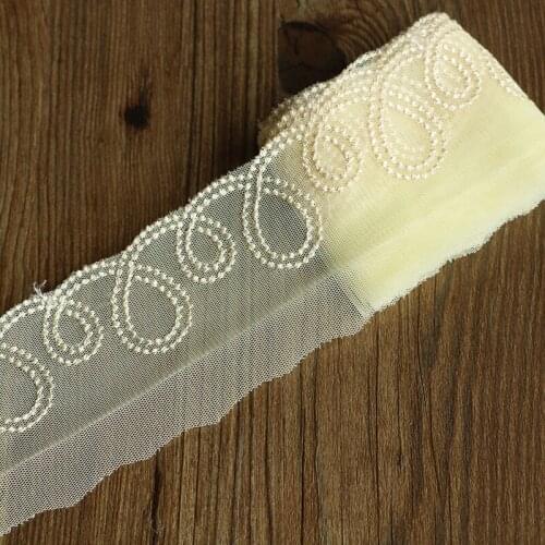 3 yards Mesh embroidery lace yellow cotton mesh embroidery lace accessories 7cm wide