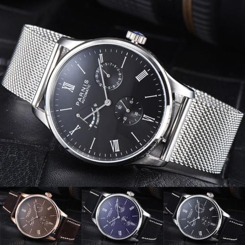 42mm Parnis Black Brown Blue Dial Date Power reserve Stainless steel Case Luxury Brand Automatic Movement mens Watch