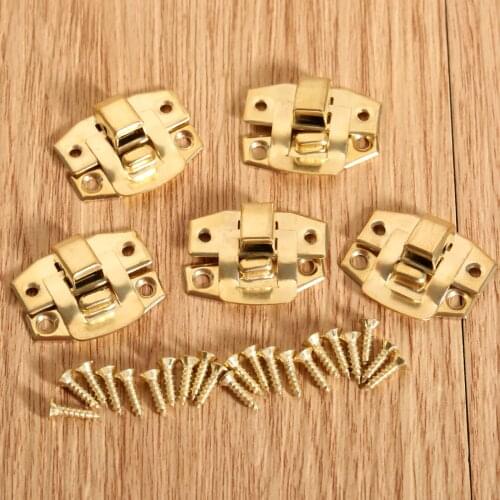 5Pcs 23x20mm Jewelry Gift Wine Wooden Box Suitcase Case Hasp Latch Hook Antique Gold Iron Latch Decorative Lock With Screws
