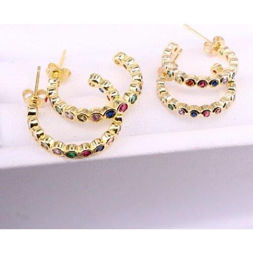 6 Pairs, Fashion circle shape rainbow cz zirconia stud earrings in 18mm/22mm