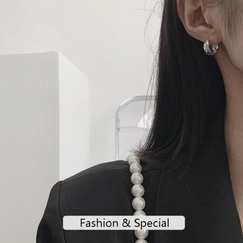 【ANSS STUDIO】925 Sterling Silver Ins Style Simple Wind Face Diamond Cross Grain Stud Earrings Mini Earrings