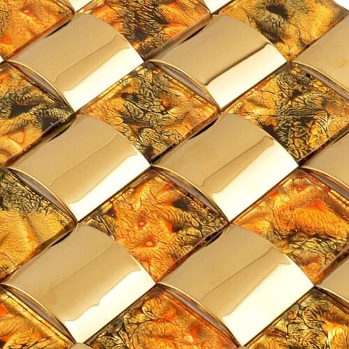 Arched metal stainless steel mosaic mixed crystal glass mosaic tiles for kitchen backsplash decoration HMGM2028