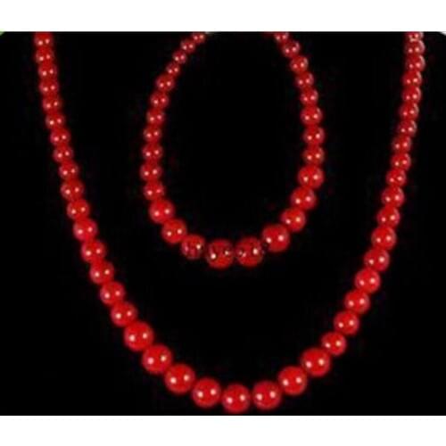 Free Shipping Rare!6-14mm Red Sea Coral Necklace Bracelet 17'' + Bracelet 7.5'' 1set