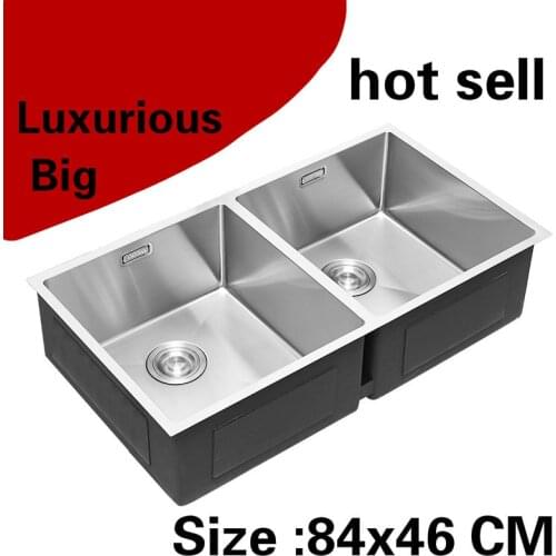 Free shipping Apartment kitchen manual sink double groove do the dishes standard 304 stainless steel hot sell large 84x46 CM