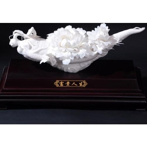 Rich life of peony of Dehua ceramic flower art decoration Home Furnishing housewarming gift collection