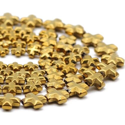6/8/10MM Hematite Natural Stone Gold Cross Jesus Charm Spacer Loose Beads For Jewelry Making Handmade DIY Bracelets Accessories