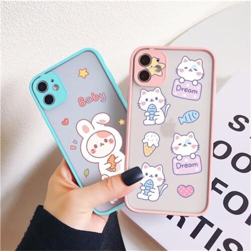 Cute Cartoon Cat Bear Phone Case for iphone 11 12 Pro Max 6s 7 8 Plus SE 2020 X XR XS MAX Hard Protective Shockproof Cover Funda