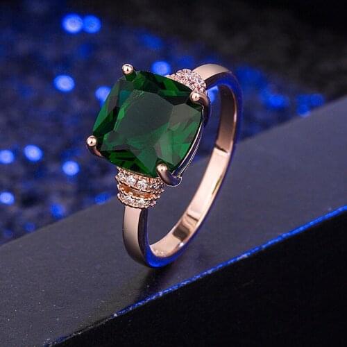 DAIWUJAN Rose Gold Square Emerald Crystal Rings For Women Elegant 925 Sterling Silver Gemstone Ring Luxury Wedding Party Jewelry