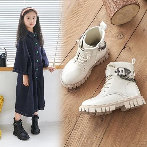 Childrens Boots Soft-soled Girls Martin Boots Autumn Winter Warm British Style Boys Leather Boots Student Metal Toddler Boots
