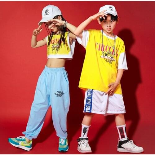 Children Jazz Dance Costumes Short Sleeved Hiphop Pants Rave Clothes Girl Boys Ballroom Hip Hop Clothing Stage Outfits SL4919