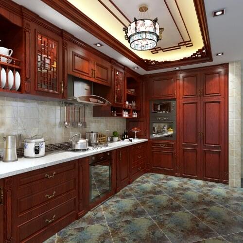 Home Luxury Furniture Classic Design French Style Real Timber Solid Wood Kitchen Cabinet