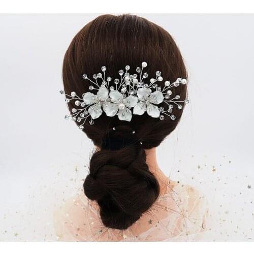 Floralbride Handmade Wired Rhinestones Crystal Pearls Flower Wedding Hair Comb Bridal Headpieces Hair Accessories Women Jewelry