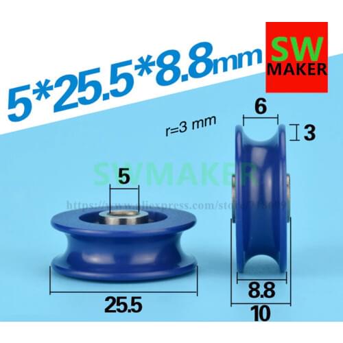 Grooved steel wire rope sling sheave groove U groove POM POM nylon roller bearing pulley 5*25.5*8.8mm