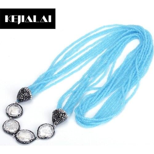 KEJIALAI New Fashion Jewelry Women Acrylic Handmade Beaded Necklaces White Green Color Long Tassel Chain Necklaces