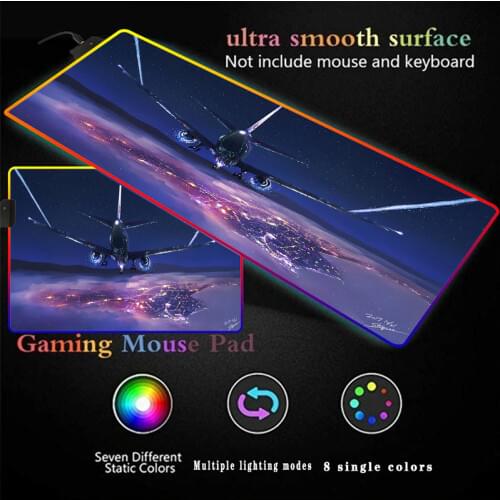 Airplane City Cloud Sky RGB Mouse Pads Demon Slayer Colorful Glowing Desktop Pad Durable Anti-slip Smooth Mice Keyboard Pad