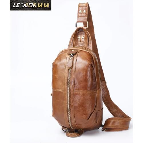 Men Original Oil Wax Leather Casual Fashion Crossbody Chest Sling Bag Design Travel One Shoulder Bag Daypack Male 1186