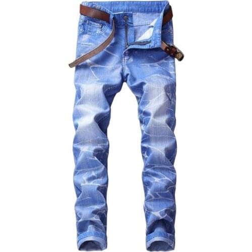 Mens Jean Straight Elastic Jeans Denim Biker Jeans Hip hop Pants Washed Ripped Jeans Plus Size