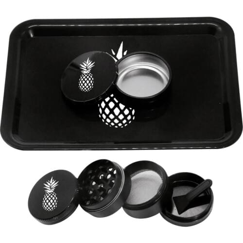 HONEYPUFF Tobacco Smoking Set Metal Tobacco Herb Grinder + Plastic Rolling Tray For Rolling Paper + Storage Container Stash Jar