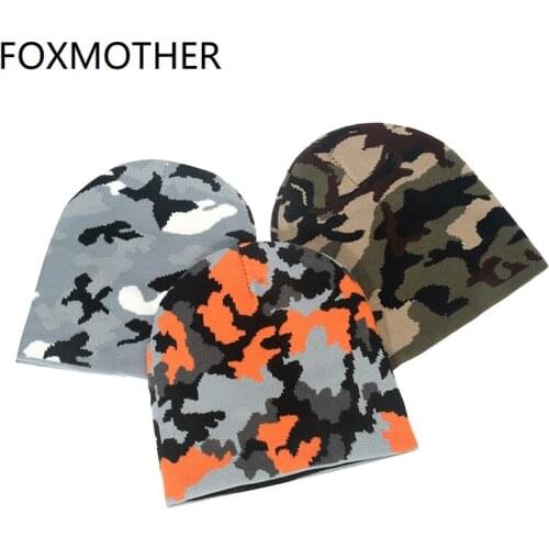 FOXMOTHER New Army Green Camouflage Beanies Hats For Women Mens Camo Winter Caps Warm 2021