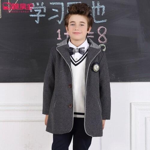 New Arrival Childrens Jackets Thicken Winter School Uniforms for Boys Wool Coat for Children Long Woolen Coats Warm