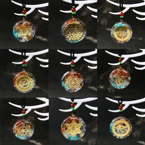 Orgonite Pendant Sri Yantra Necklace Reiki Healing Sacred Geometry Chakra Energy Gravel Crystal Necklace Meditation Jewelry