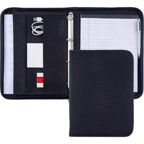 A4 Document File Folder Black Oxford Fabric Padfolio