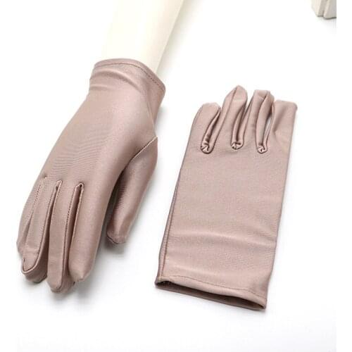 Super Stretch Spandex Gloves Women Spring Summer Outdoor Driving Sun Protection Full Finger Gloves Solid Color Etiquette Mittens