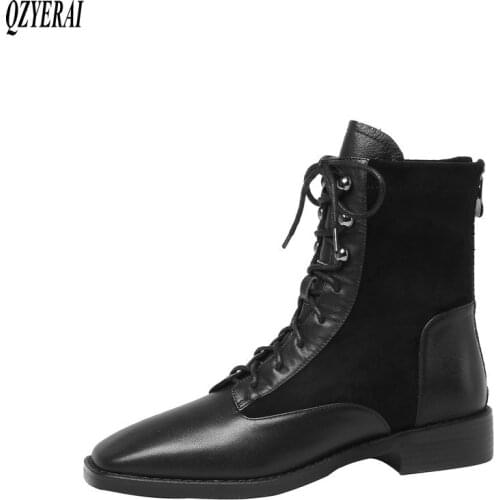QZYERAI 2020 Autumn winter new Genuine leather Women boots ankle Riding boots warm Female boots cowhide Women shoes