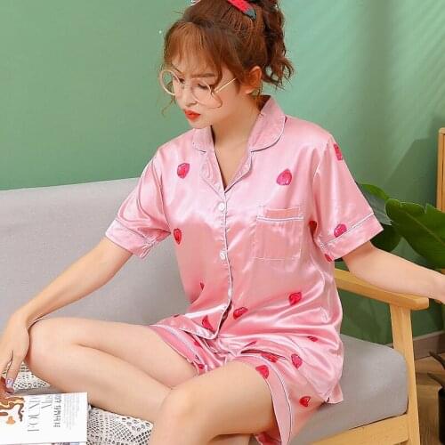 Plus Size 5XL Short Sleeve Silk Satin Shorts Pajama Sets for Women 2021 Summer Sleepwear Suit Homewear Pijama Mujer Home Clothes