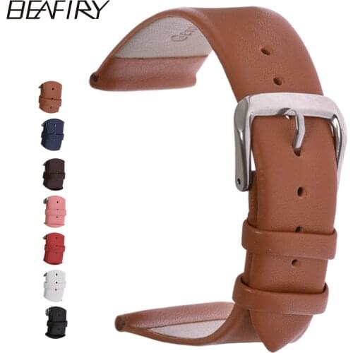 BEAFIRY Genuine Leather Watchbands Smooth Soft Thin Watch Band 12 14 16 18 20 22 24MM Strap Watches Accessories