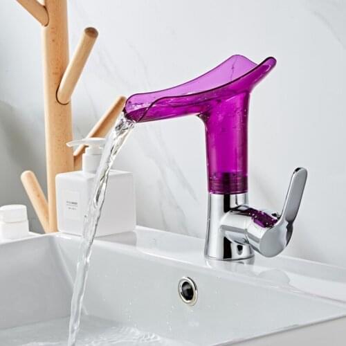 Basin Faucets Waterfall Bathroom Faucet Single handle Basin Mixer Tap Bath Modern Faucet Brass Sink Water Crane Purple HY-1714