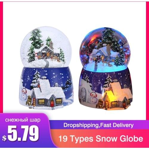 Snow globe Resin Music Box Crystal Ball Snow Globe Glass Lights Christmas Gift Spinning Crafts Desktop Decorations снежный шар
