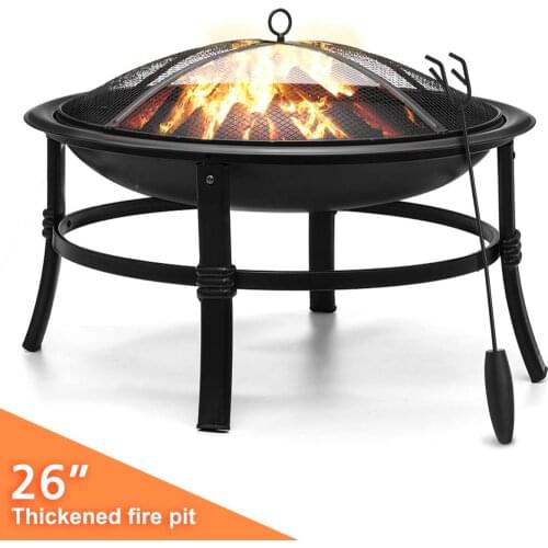 26 Inch Wood Burning Fire Pit Steel Fire Pit for Outdoor Camping Campfire Beach Park Courtyard Party Barbecue Supplies BBQ Pot