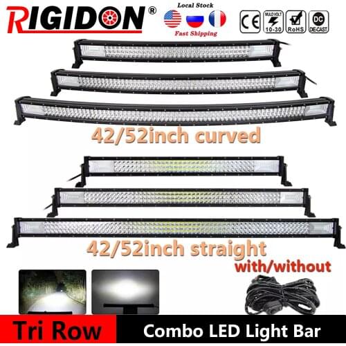 RIGIDON Curved/Straight 22/32/42/52inch 7D Tri Row Flood Spot Combo Beam Led Light Bar for Jeep Offroad Boat Truck 4WD SUV ATV
